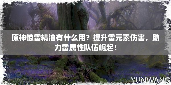 原神惊雷精油有什么用？提升雷元素伤害，助力雷属性队伍崛起！